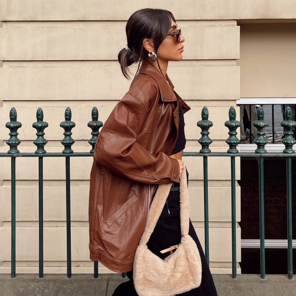 Princess Polly Brown Biker Vegan Leather Jacket Size 6